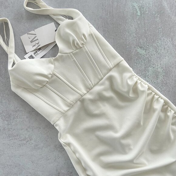 ZARA Draped Corset Style Mini Dress in White, XS NWT - Picture 10 of 13